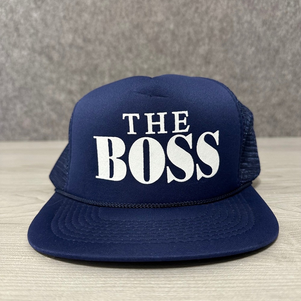 Vintage The Boss Navy Blue Mesh Trucker Hat Snapback One Size Fits All Mens Cap